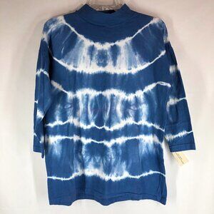 Silverwear NWT Blue And White Tie Dyed 3/4 Sleeve Tee Shirt One Size